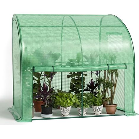 Serre de Jardin en Toutes Saisons Abri d'hivernage Murale Adossée pour Légumes Plantes Fleurs Serre Adossée avec Bâche PE 135g/m2 pour Balcon Terrasse Jardin 200x100x180cm Vert (1/5)