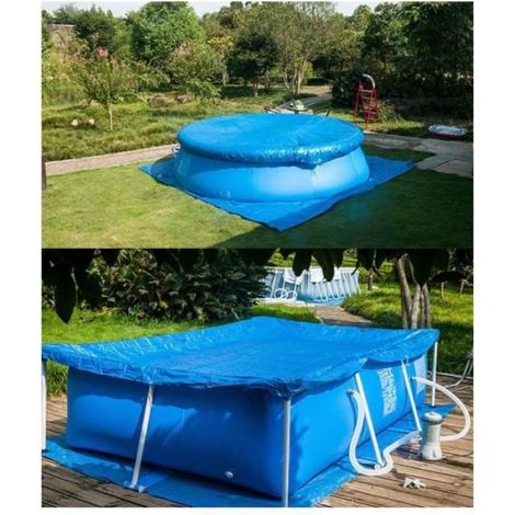 1 rechteckige Poolabdeckung, 220 x 150 cm, wasserdichtes PE, mit Befestigungsseil, für Aufstellpools (1/5)