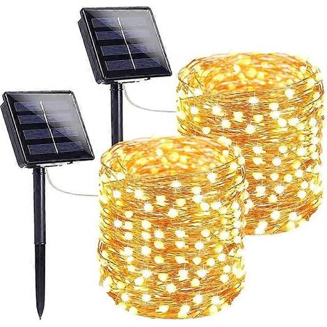 Guirlande lumineuse solaire LED d'extérieur - 32 m 22 m 11 m 7 m guirlande feston étanche - 7 m 50 LED - Blanc chaud - Lot de 2 (1/5)