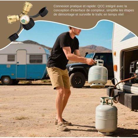 Générique Diviseur De Propane - Raccord Double pour Bouteille de Gaz avec Manomètre,Pièces De Rechange QCC avec Jauge Et Arrêt d'urgence pour Cuisinières, Barbecues, Brûleurs Et Chauffages (1/3)