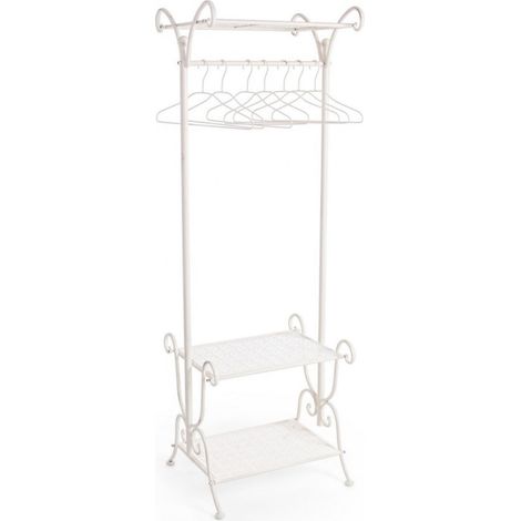 Appendiabiti in metallo bianco con 2 ripiani e grucce stile shabby chic Irene (1/5)