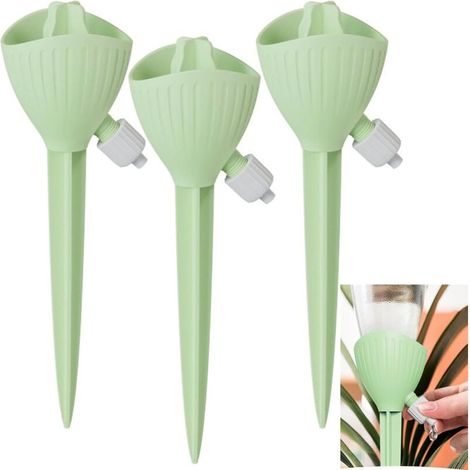 Set of 3 small green watering pots for indoor plants - Indoor sprinkler, controlled flow watering device, automatic watering dispenser (1/5)