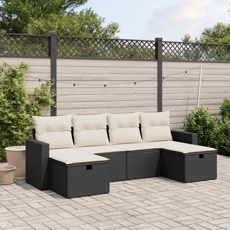 vidaXL 6 Piece Garden Sofa Set with Cushions Black Poly Rattan (1/4)