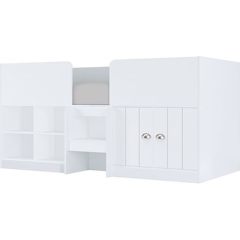 Lit mi-hauteur 90 x 190 cm avec rangements - Coloris : Blanc - BOUTANIO