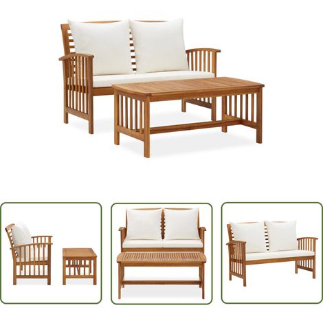 The Living Store Salon de jardin 2 pcs avec coussins bois d'acacia solide - Salon De Jardin - Mobilier De Jardin - Ensemble De Jardin - Banc En Bois - Acacia Massif (1/5)