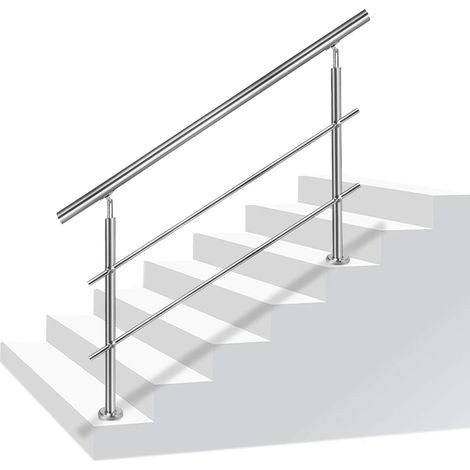 Naizy – Rampe d'escalier en inox 200cm – Poteaux ajustables pour installation facile – Résistante aux intempéries – Support pour personnes à mobilité réduite (1/5)