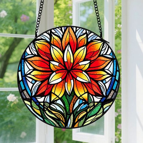 9cm Suspension en Vitrail Minimaliste, Attrape-Soleil Unique pour Fenêtre Maison, Décoration Jardin Élégante, Cadeau Ami, Collègue, Voisin (1/5)