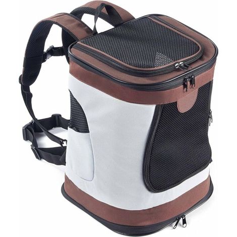 Sac Transport Chien Chat Sac à Dos pour Petit Moyen Chien Chat Pliable Aéré Fenêtre en Maille pour Voyage Randonnée Moto - Brun-Fei Yu (1/5)