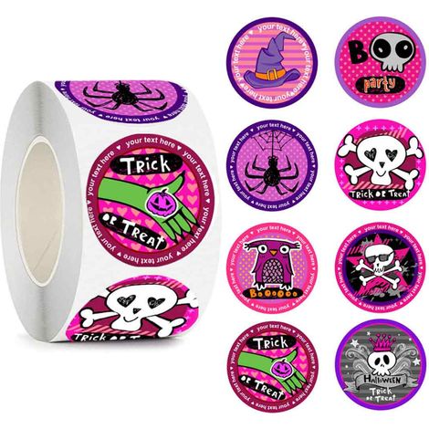 Rouleau de 500 stickers ronds Halloween – 1,5 pouce, vinyle, citrouille, araignée, sorcière (1/5)