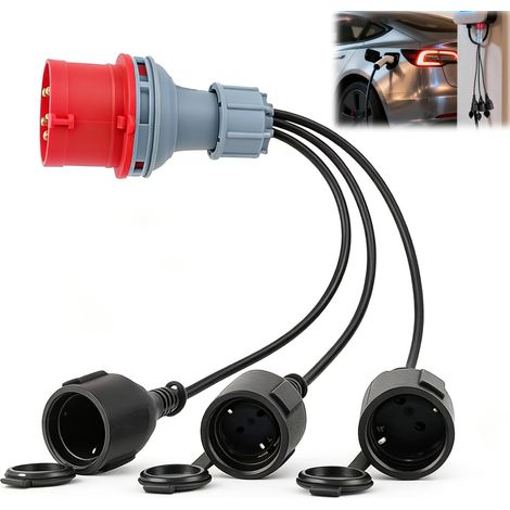 Adaptateur CEE - 400 V/16 A vers 3 A - 230 V - Câble adaptateur CEE avec couvercle rabattable et prise de contact de protection - Rallonge pour caravane, industrie et extérieur (1/5)