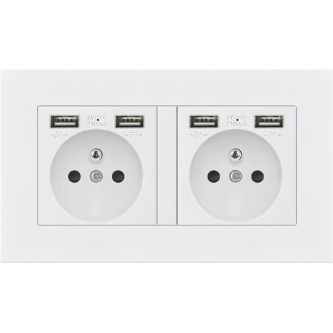 1 Piece 16A Double USB Wall Socket Flush Mount 110–250V – French Standard