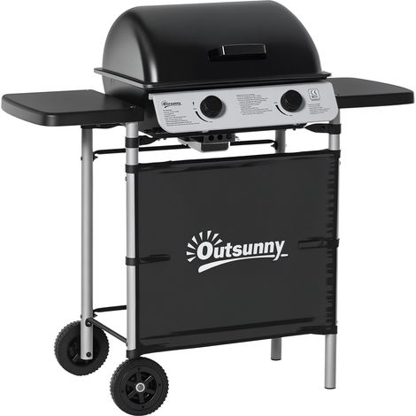 Barbecue à gaz double brûleur en acier inoxydable, puissance de 2,8 kW, barbecue de jardin à double grille, dimensions 104 x 49 x 99 cm, noir. (1/5)