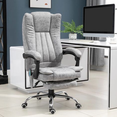 Silla de oficina con masaje en microfibra gris, calefacción, reclinable 135°, reposapiés, 62 x 67 x 113-120 cm (1/5)
