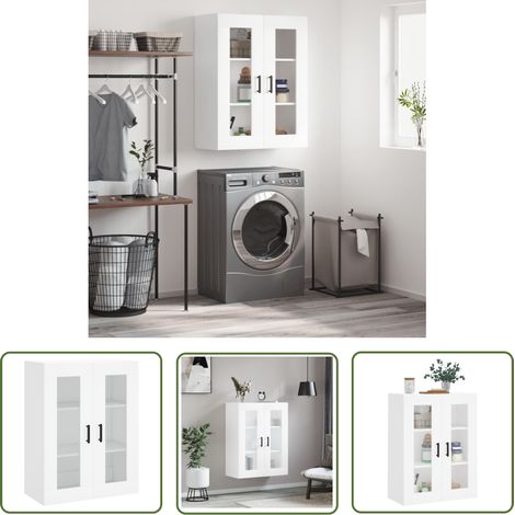 The Living Store Armoire murale blanc 69,5x34x90 cm - Armoire Murale - Meuble De Rangement - Armoire Blanche - Étagère Murale - Rangement Mural (1/5)