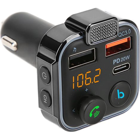 Bluetooth-FM-Transmitter für Autos V5.0, Dual-USB-QC3.0-Schnellladefunktion, HiFi-Klang, 12–24-V-Freisprecheinrichtung (1/5)