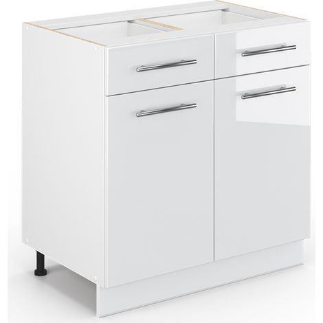 Mobiletto base per cucina Fame-Line, Bianco lucido, 80 cm senza piano di lavoro, Vicco