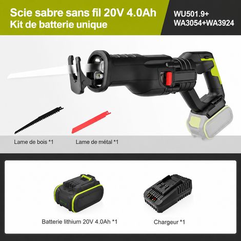 Scie sabre sans fil WU501 20V avec 1 batterie 4,0 Ah et chargeur rapide, standard 4,0 Ah, 3,86 kg, 1 × 1 × 1 cm, 1 g – Livraison gratuite