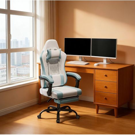 MEUBLIV Chaise de bureau 70 x 70 x 127 cm bleue – massage lombaire ergonomique (1/5)