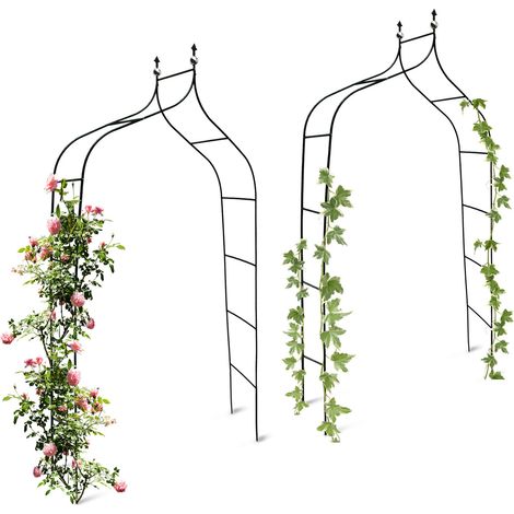 Relaxdays 2x Metal Rose Arch, Garden Arbour, HxWxD: 240 x 140 x 38 cm, Vintage Style, Climbing Support for Plants, Green