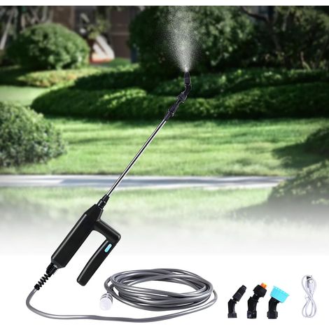 Pulverizador eléctrico recargable para jardín, pulverizador portátil para plantas, con 3 boquillas y manguera para césped, maleza y plantas, funciona a batería. (1/5)