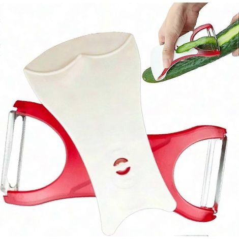 Éplucheur rotatif 2-en-1 multifonction pour fruits et légumes, couteau double extrémité en acier inoxydable, gadget de cuisine sûr (1/5)