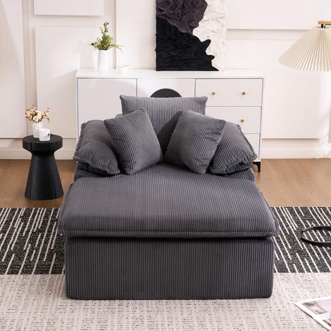 Relaxsessel 177 x 122 x 92 cm – klares, rahmenloses Design – mit breiten Armlehnen – Cord – grau