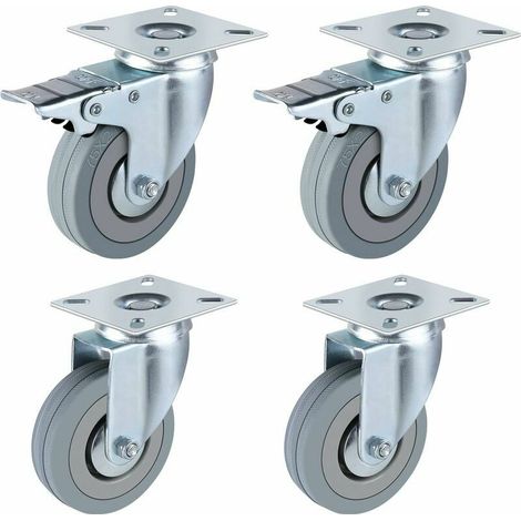Green Mobility-4 PCS Roulettes Transports, 2 PCS Roulettes pivotantes,2PCS Roulettes avec Frein en Caoutchouc (75mm) (1/5)