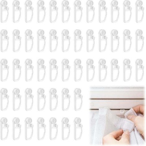 50 Pices Crochet Rideau Rail Glisseurs pour Rail Rideaux Plastique roulettes Rideaux Blanc Tringle Rideau Coulissant Crochet Forte Capacit de Charge Attache Rideaux Accessoires (1/4)