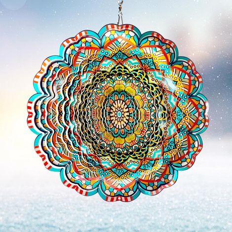 Windspiel Mandala Glücksstern 30,5 cm 3D Metall Kinetic Spinner für Garten & Terrasse