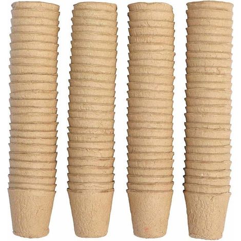 100 Pots pour semis biodégradables 8 cm ronds - lot 100, jaune, compostables pour graines et jeunes plants (1/5)