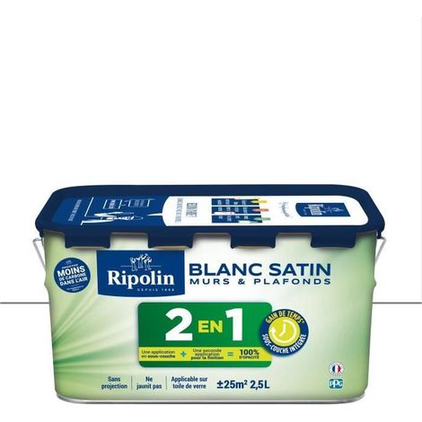 2-in-1 Wand- und Deckenfarbe - Satinweiß - RIPOLIN - 2,5 L (1/5)
