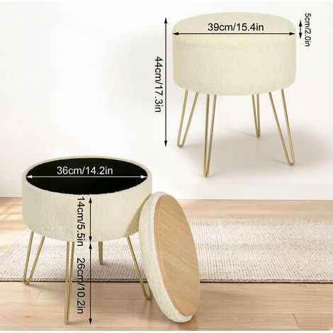Tabouret rond avec rangement intégré, table d'appoint, repose-pieds pour canapé, table basse, pouf pour meuble TV (lot de 1 pièce) (1/5)