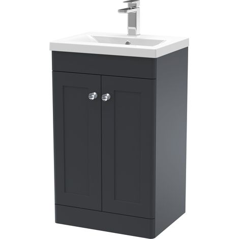 Nuie Classique Satin Soft Black 500mm 2 Door Vanity Unit and 40mm Profile Basin - CLC1423D (1/5)