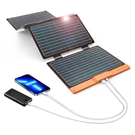 ZOLGINAH Panel solar plegable, cargador solar portátil de 40 W IP67 2 puertos USB (A/C) QC 3.0 para teléfono inteligente Powerbank cámara viaje supervivencia (1/5)