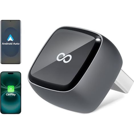 Adaptador inalámbrico CarPlay, mini-USB estable, Plug & Play, compatible con iOS 10+/Android 11+ y vehículos con CarPlay por cable (negro) (1/5)