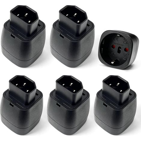 6 Pièce Fiches UE vers C14, 8 5 5cm Connecteur C14, Adaptateur Secteur, Fiche Alimentation für Centres De Données, Unités PDU, Petits Serveurs Et Appareils Réseau, Noir (1/5)