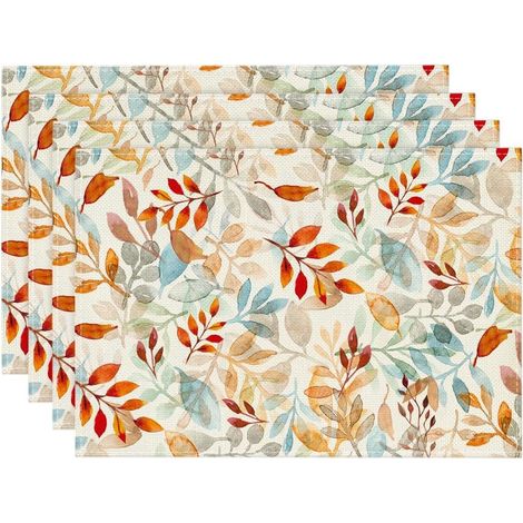 Kindfiber OÜ-Sets de table motif feuilles d'automne 30 x 45 cm, lot de 4 Sets de table pour fêtes, maison et cuisine – décoration de fête (1/4)