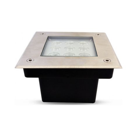 Spot 230V encastrable sol carré LED COB 9W - IP67 Miidex Lighting® blanc-chaud-3000k - inox-316