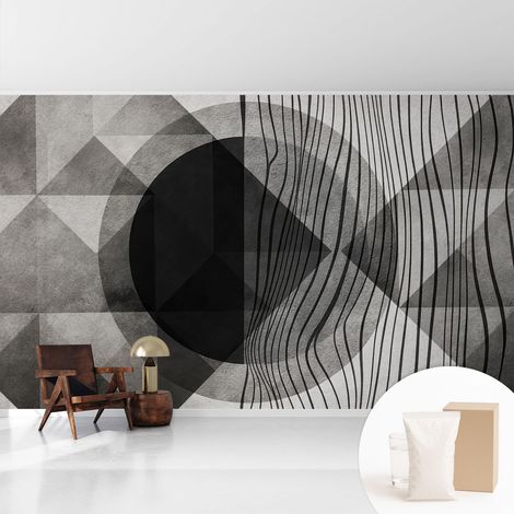 Tapete Vliestapete mit Kleber - Wanddekoration - Wandfolie - 3D Tapete Wand - Wohnungsdeko Abstrakte Formen 416x254 cm (1/5)