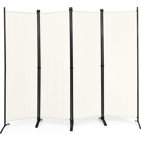 Paravent pliable 220 x 173 cm cloison de séparation pratique pour bureau et salon en acier blanc