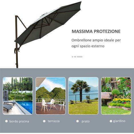 Parapluie de jardin orientable à manivelle, 8 baleines, Ø2,95x2,5 m, gris anthracite (1/5)