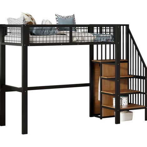 CAIziLit mezzanine 90x200 cm avec échelle, rangement, cadre fer, sans matelas (1/5)