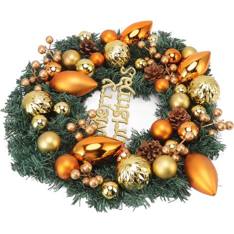 Künstlicher Weihnachtskranz für die Haustür, Tannenzapfen, goldene Kugeln, Beeren zur Dekoration von Schaufenstern in Einkaufszentren und Geschäften. (1/5)