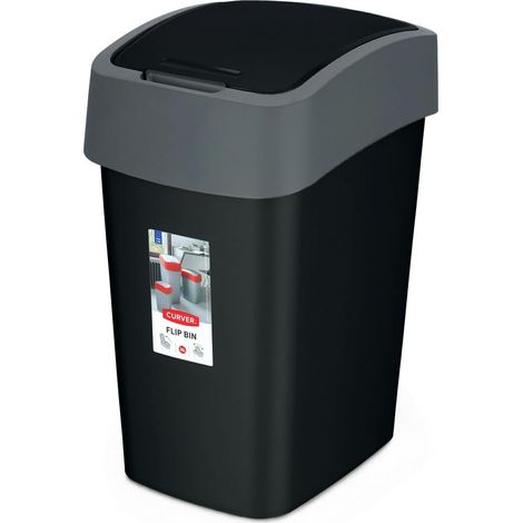 Poubelle 25L à Couvercle basculant pour Cuisine, Bureau, Salle de Bain - 26 x 34 x 47 cm - Gris/Noir (1/5)