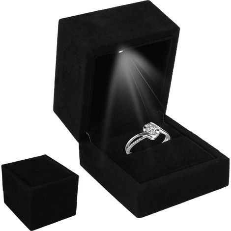 Schwarze LED-Ringbox 6,5 x 6 x 5,5 cm – Samt-Schmuckkästchen mit Innenbeleuchtung, Aufbewahrungsmöglichkeit für Ringe, Ohrringe, elegante Präsentation, Aufbewahrung und Verlobungsanträge (1/5)
