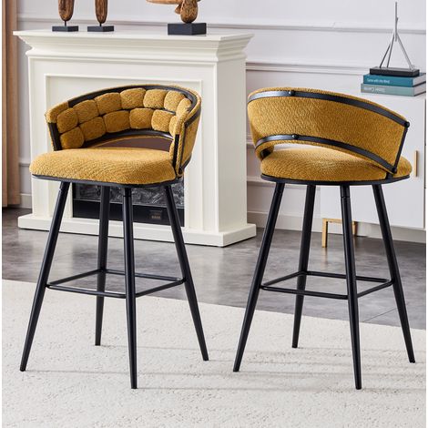 Set di 2 sgabelli da bar in velluto giallo con gambe in metallo nero, 56 x 44 x 86 cm (1/5)