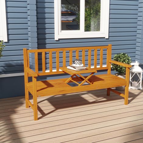 Banc de jardin en bois massif. Table pliante. Résistant aux intempéries. Dimensions : 153 cm x 56 cm x 91 cm. Couleur : marron clair.