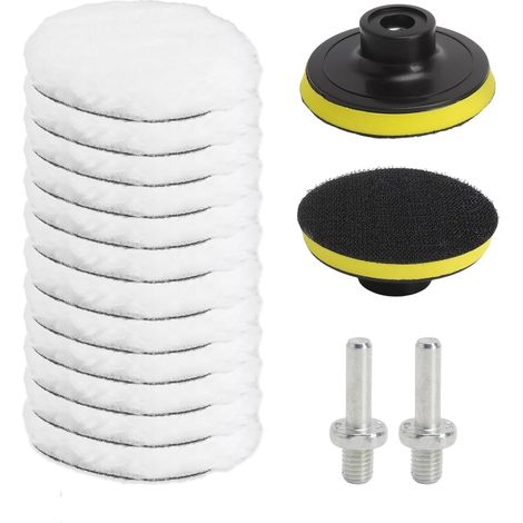 Juego de 16 accesorios de pulido de 80 mm que incluye discos de pulido, almohadillas de pulido para taladro y un adaptador de taladro M10 para pulir, lijar y encerar. (1/5)