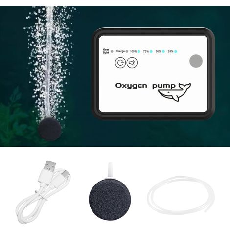 Aquarium Air Pump, USB Rechargeable 3 Levels Air Flow Control IPX7 Waterproof Quiet Air Pump with Air Hose and Air Stone Ideal for Outdoor Fishing and Fish Tank (1/5)