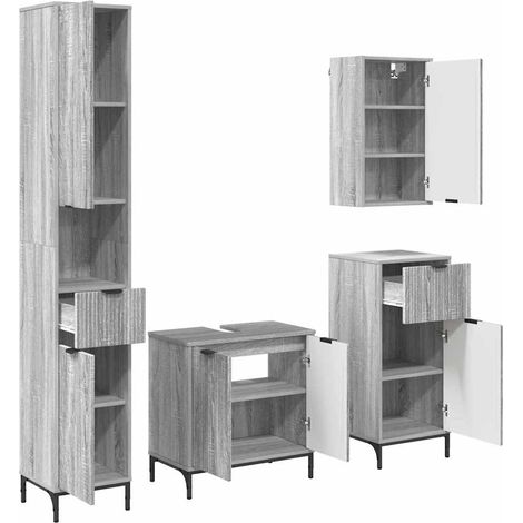 Juego de muebles de baño Gris Sonoma Madera Compuesta, Metal vidaXL